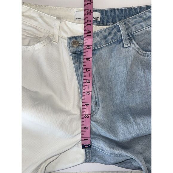 Vervet High Rise Cross Over Two Toned Jeans Rigid Denim Fray Hem Crop Flare 28 - Picture 13 of 16